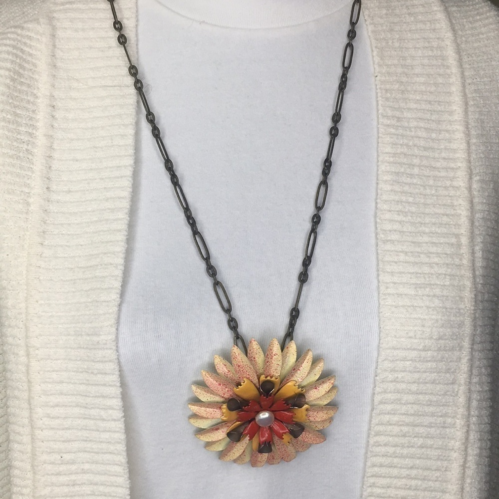 Spinning Flower sunflower necklace Artisan 28" chain